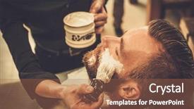  Presentation with shaving - Theme having beard shaving in barber shop background and a red colored foreground