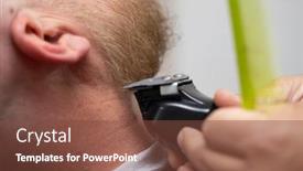  Presentation with barber shop - PPT theme consisting of beard-styling-and-cut-close background and a tawny brown colored foreground