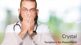  Presentation with medical concept - Theme featuring beard wearing medical coat shock background and a  colored foreground