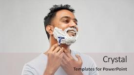  Presentation with blade - PPT theme with beard with manual razor blade background and a mint green colored foreground