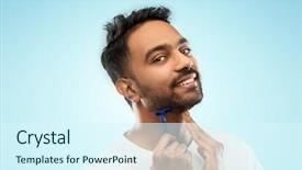  Presentation with people - PPT layouts enhanced with beard with manual razor blade background and a cool aqua colored foreground