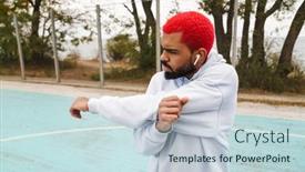  Presentation with playground - PPT theme with bearded-african-american-guy background and a sky blue colored foreground