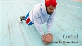  Presentation with playground - Colorful slide set enhanced with bearded-african-american-guy backdrop and a light blue colored foreground