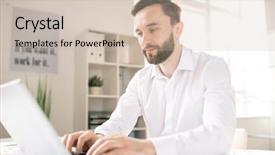  Presentation with data analyst - Presentation theme with bearded analyst or broker background and a  colored foreground