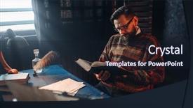  Presentation with child girl reading a book - Amazing PPT theme having bearded author in glasses reading backdrop and a wine colored foreground