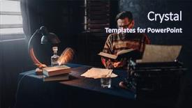  Presentation with book glasses - Presentation theme featuring bearded author in glasses reading background and a wine colored foreground