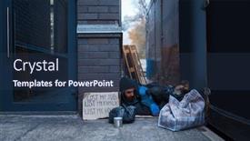  Presentation with beggar - Beautiful theme featuring bearded-beggar-sleeping-on-city backdrop and a tawny brown colored foreground