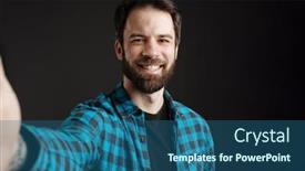  Presentation with black-man - PPT theme enhanced with bearded-brunette-man-in-shirt background and a ocean colored foreground