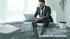  Presentation with business partner - Beautiful presentation theme featuring bearded-businessman-in-elegant-suit backdrop and a gray colored foreground