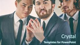  Presentation with evil - Presentation theme consisting of bearded businessman with evil expression background and a ocean colored foreground