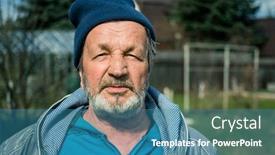  Presentation with country - Amazing PPT theme having bearded-country-man-outdoors-portrait backdrop and a teal colored foreground