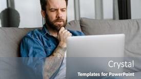  Presentation with laptop - Presentation consisting of bearded-european-man-working background and a ocean colored foreground