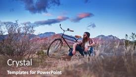  Presentation with bike - PPT theme consisting of bearded-guy-with-bike background and a violet colored foreground