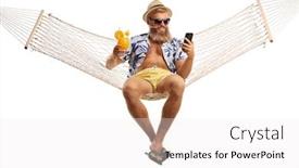  Presentation with cocktail - Slide deck consisting of bearded-guy-with-sunglasses-sitting background and a white colored foreground