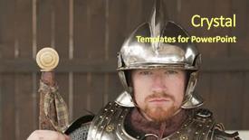  Presentation with knight - Colorful PPT layouts enhanced with bearded knight in shining armor backdrop and a tawny brown colored foreground