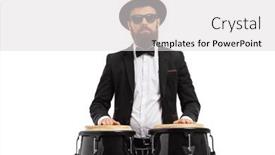  Presentation with drums - PPT theme having bearded-male-musician-playing background and a light gray colored foreground