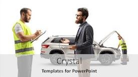  Presentation with car - Theme enhanced with bearded-man-discussing-a-car background and a  colored foreground