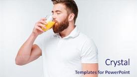  Presentation with vernier caliper bearing isolated - Slides having bearded man drinking orange juice background and a sky blue colored foreground