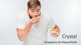  Presentation with junk food - PPT layouts with bearded man eating junk food background and a sky blue colored foreground