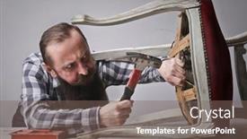  Presentation with man lust - Slide set consisting of bearded-man-fixing-a-chair background and a violet colored foreground