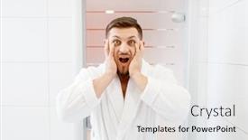  Presentation with appearance - Beautiful PPT theme featuring bearded-man-frightened backdrop and a light gray colored foreground