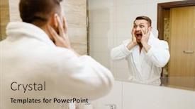  Presentation with appearance - Amazing PPT theme having bearded-man-frightened backdrop and a soft green colored foreground