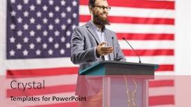  Presentation with american flag - Slides featuring bearded-man-giving-a-speech background and a coral colored foreground