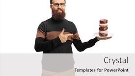  Presentation with donuts - PPT layouts consisting of bearded-man-holding-a-plate background and a light gray colored foreground