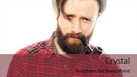  Presentation with pipe - Presentation theme featuring bearded man in a hat smoking a pipe isolated on white background and a tawny brown colored foreground