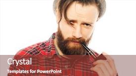  Presentation with pipe - Presentation theme having bearded man in a hat smoking a pipe isolated on white background background and a tawny brown colored foreground