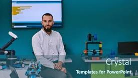  Presentation with laboratory equipment - Presentation featuring bearded-man-in-a-modern background and a ocean colored foreground