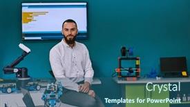  Presentation with laboratory equipment - PPT theme having bearded-man-in-a-modern background and a ocean colored foreground