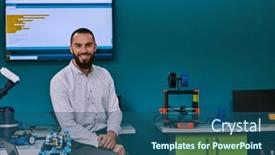  Presentation with laboratory equipment - Presentation with bearded-man-in-a-modern background and a ocean colored foreground