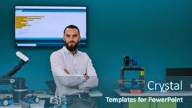  Presentation with laboratory equipment - Theme consisting of bearded-man-in-a-modern background and a ocean colored foreground