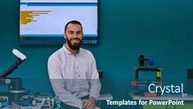  Presentation with laboratory equipment - Slides enhanced with bearded-man-in-a-modern background and a ocean colored foreground