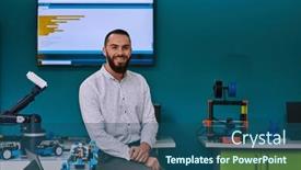  Presentation with laboratory equipment - PPT theme consisting of bearded-man-in-a-modern background and a ocean colored foreground