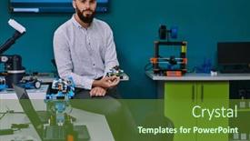  Presentation with laboratory equipment - PPT theme featuring bearded-man-in-a-modern background and a tawny brown colored foreground