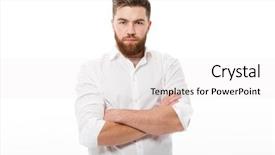  Presentation with business intelligence white robotic arm - Cool new presentation with bearded man in business cloth backdrop and a white colored foreground