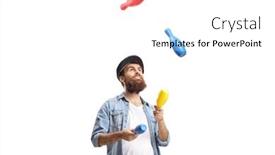  Presentation with juggling - Cool new presentation theme with bearded-man-juggling-with-clubs backdrop and a white colored foreground