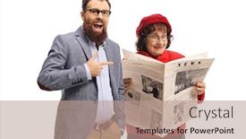  Presentation with elderly woman in nursing - Audience pleasing presentation theme consisting of bearded-man-laughing-and-pointing backdrop and a coral colored foreground