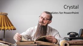  Presentation with holy quran old book - Presentation with bearded man reading a book background and a light gray colored foreground
