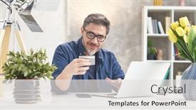  Presentation with webshop - Colorful PPT theme enhanced with bearded-man-shopping-online backdrop and a white colored foreground