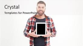  Presentation with blank portrait a4 - PPT theme featuring bearded man showing blank tablet background and a white colored foreground