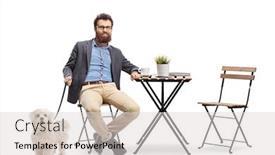  Presentation with tale - Presentation with bearded-man-sitting background and a light gray colored foreground