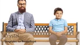  Presentation with man sitting bench - PPT layouts consisting of bearded-man-smiling-and-sitting background and a coral colored foreground