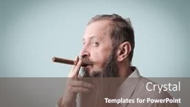  Presentation with cigar - Audience pleasing PPT theme consisting of bearded man smoking a cigar backdrop and a tawny brown colored foreground