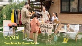  Presentation with yard sale - Cool new PPT layouts with bearded-man-standing-at-table backdrop and a tawny brown colored foreground