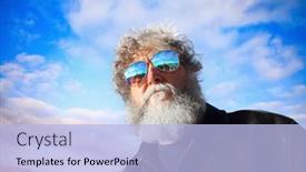  Presentation with outdoors - PPT layouts with bearded-man-wearing-sunglasses-outdoors background and a light blue colored foreground
