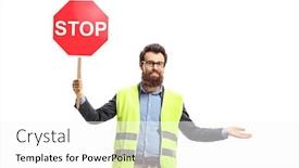  Presentation with safety - Colorful presentation enhanced with bearded-man-with-a-safety backdrop and a white colored foreground