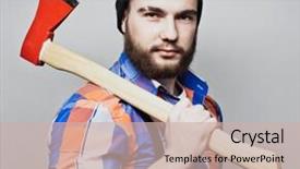  Presentation with studio audio tape - Slide deck consisting of bearded man with axe posing background and a soft green colored foreground